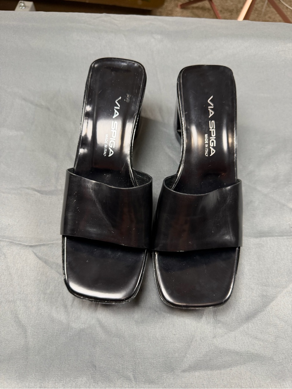 Via Spiga Black Slip-On Square-Toe Mules